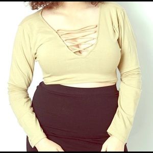 Tan Long Sleeved Crop Top